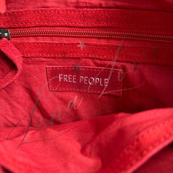FREE PEOPLE Siren Suede Shoulder/Crossbody Bag In Garnet Dark Red NWT - Picture 7 of 8